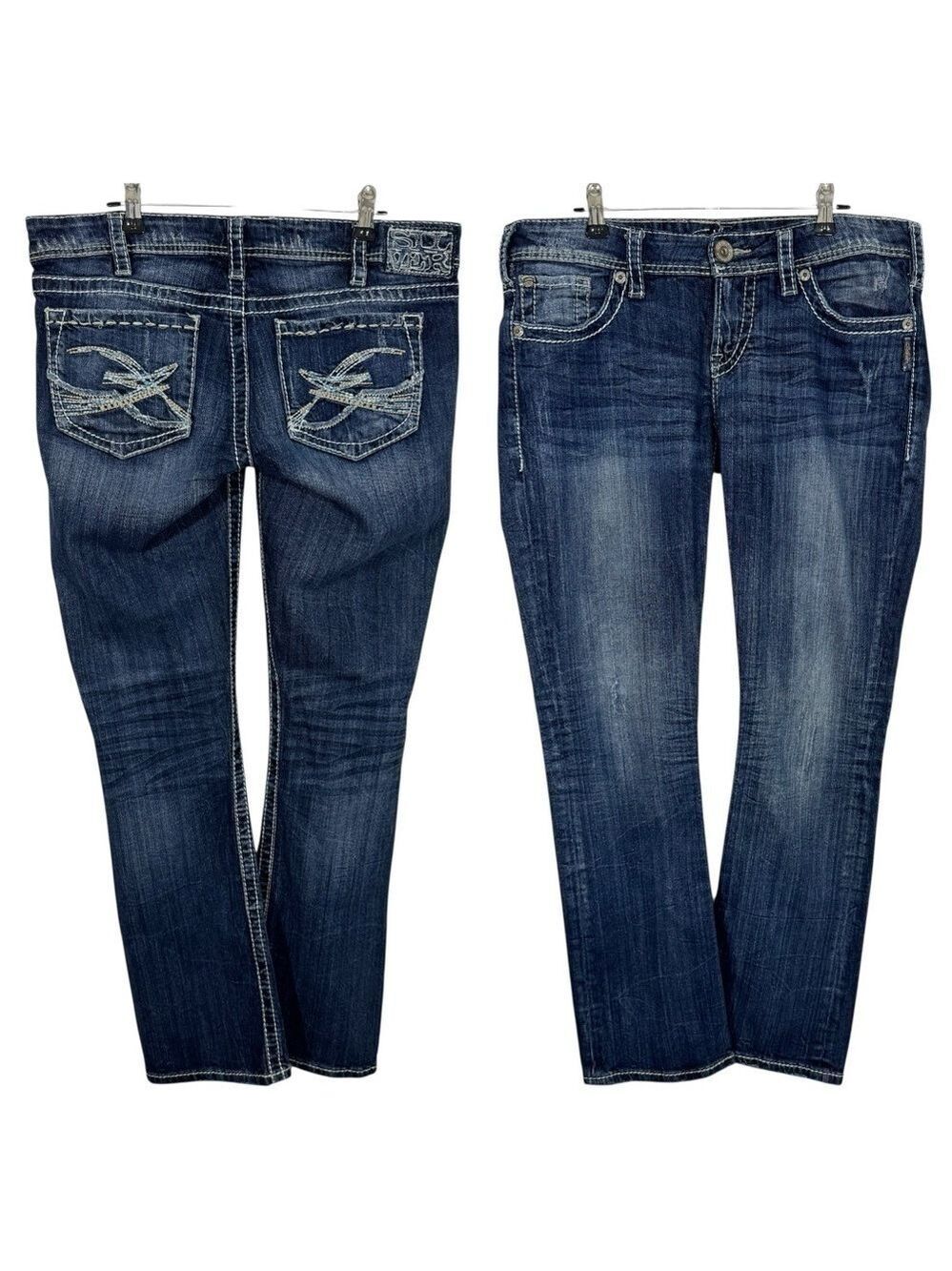 Silver Jeans Berkley Straight Womens 31/32 Dark Wash Stretch Denim Low Rise EUC